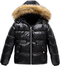 CREATMO US Girl's Metallic Shiny Jacket with Detachable Fur Collar