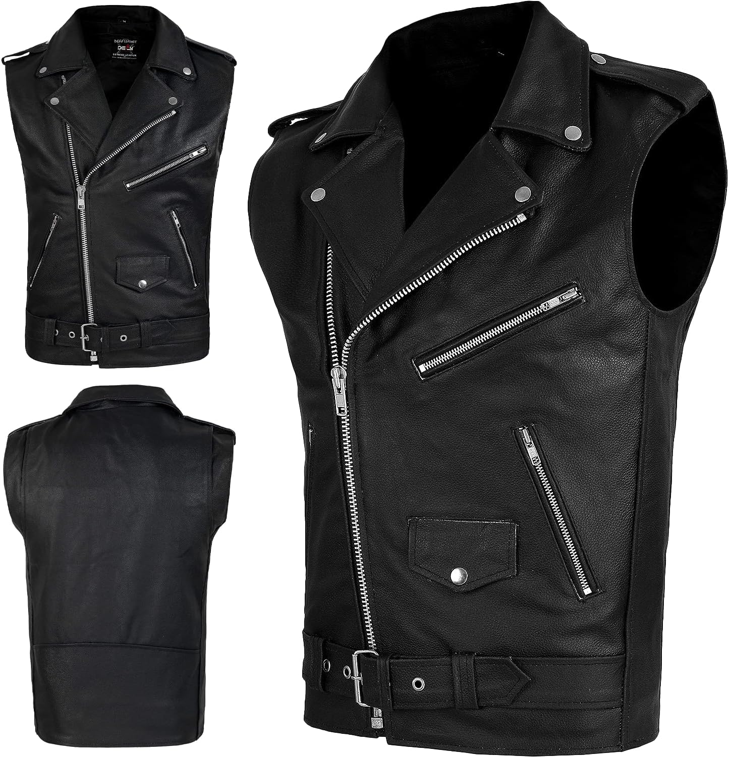 DEFY Men's Genuine Leather Motorcycle Biker Vest for XL Sizes