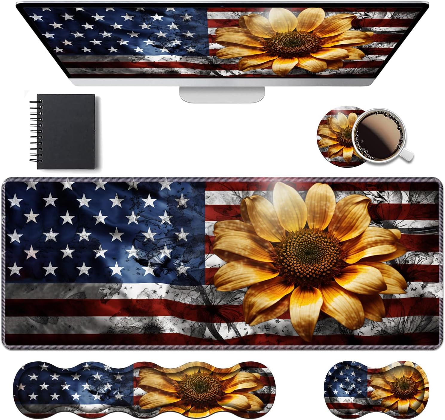 Memory Foam XXL Desk Mat Set - Ergonomic Pain Relief, American Flag Design
