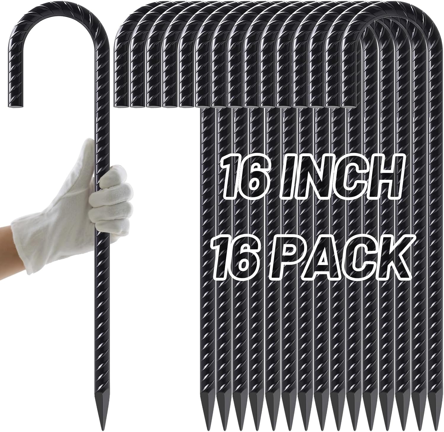 AAGUT Rebar Stakes 16 Inch Heavy Duty J Hook Ground Spikes