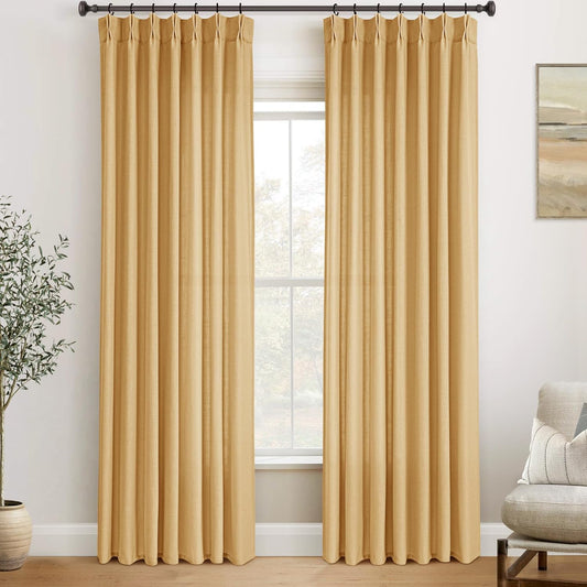 Pinch Pleated Mustard Yellow Linen Curtains for Living Room