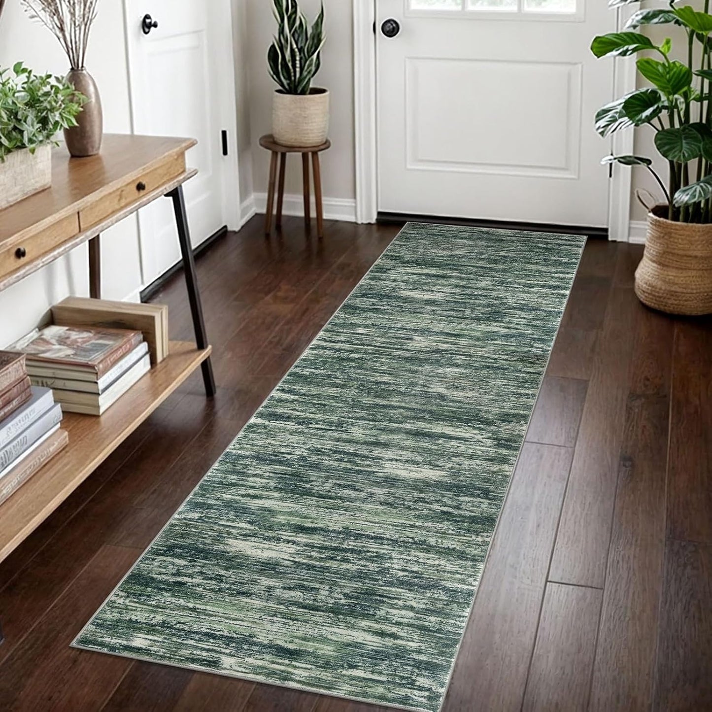 2x7 Dark Green Modern Abstract Runner Rug for Hallways Decor