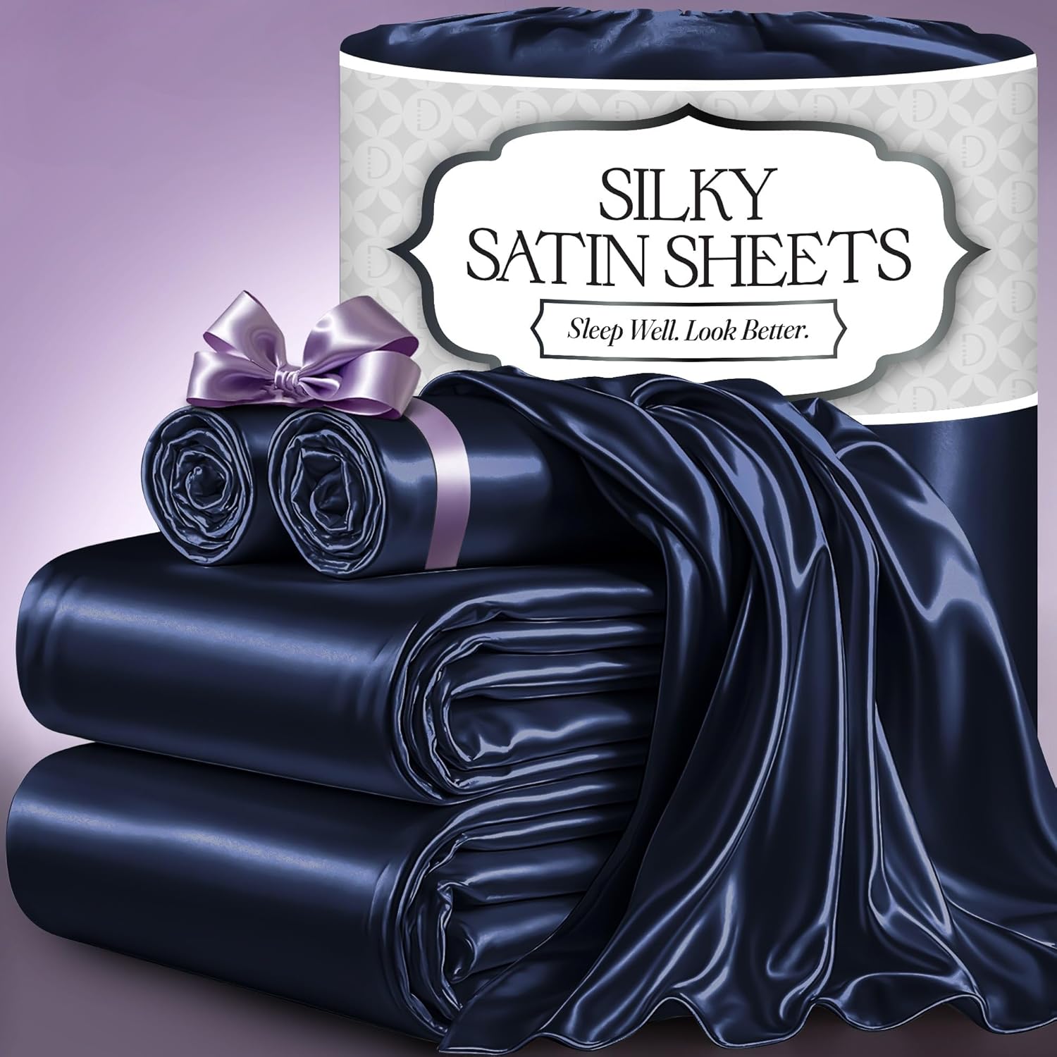 DECOLURE Satin Bed Sheets - Luxury Silky Queen Size Set