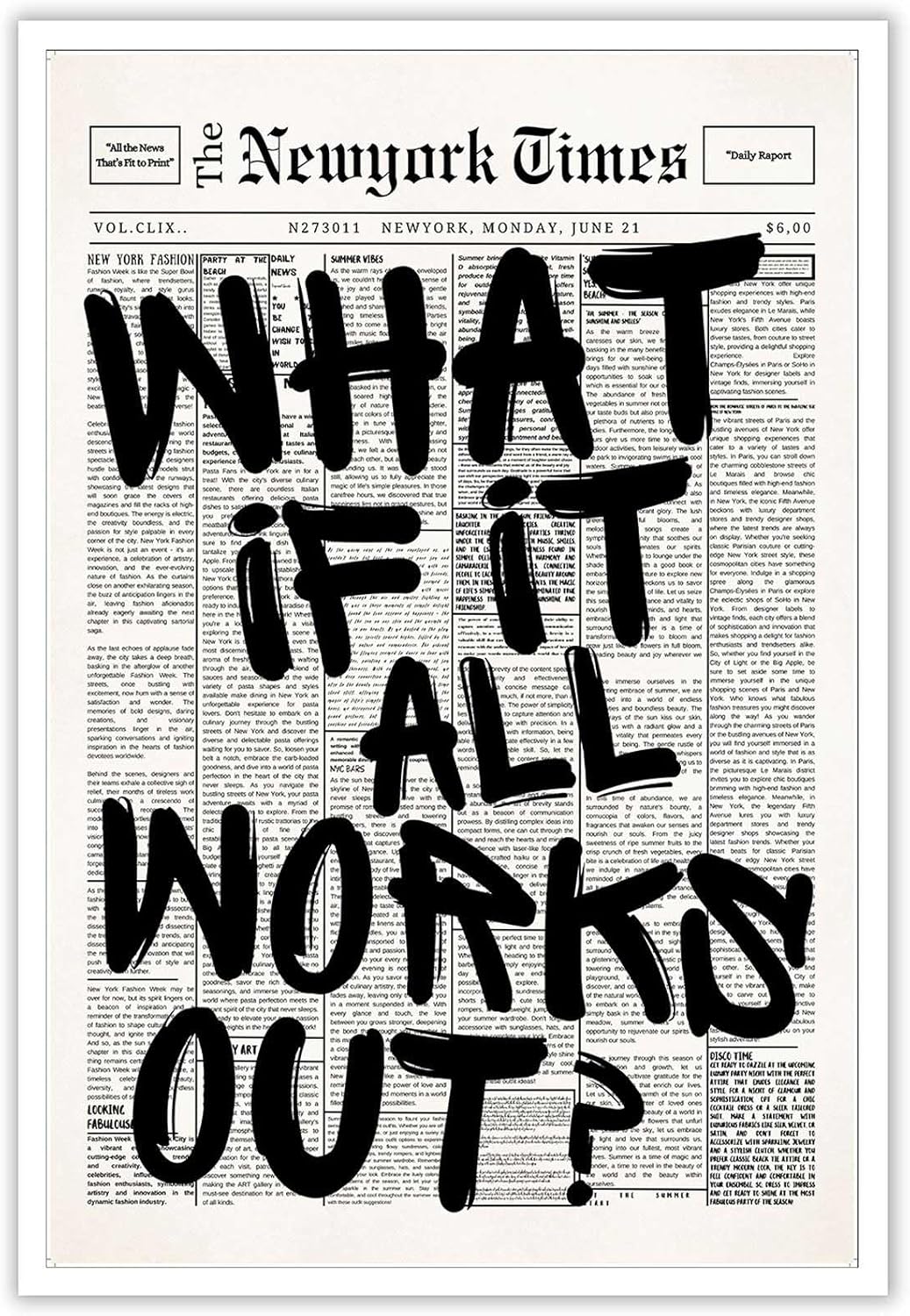 Retro Black And White Newspaper Poster Canvas Wall Art Decor