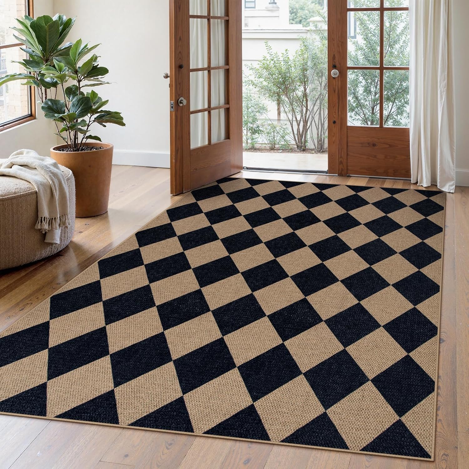 Lahome Checkered Easy Jute Outdoor Rug for Living Room Use