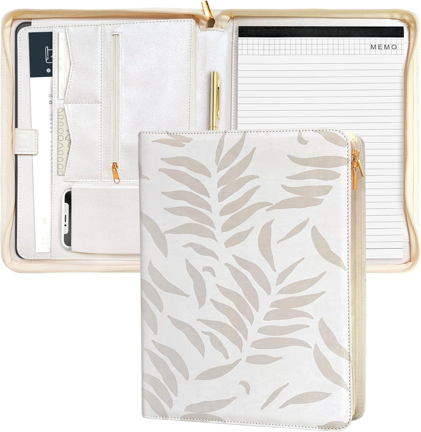 Padfolio for Women, Leather Zipper Binder for Organization