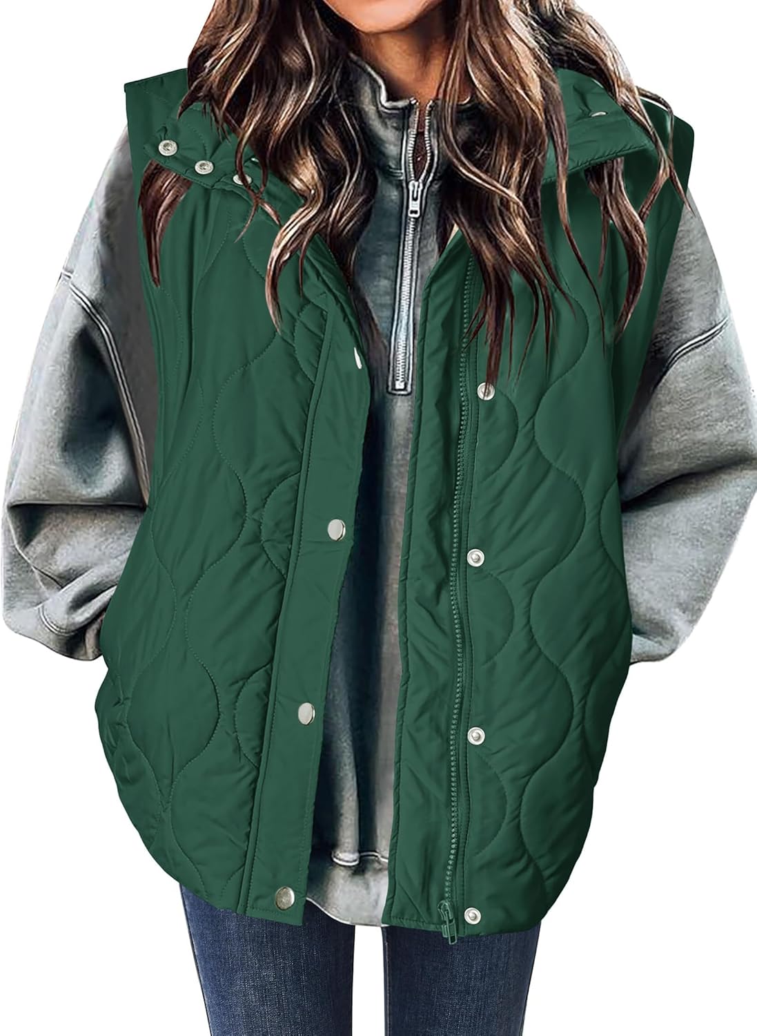 Stylish Women Puffer Vest Lightweight Quilted Jacket with Pockets
