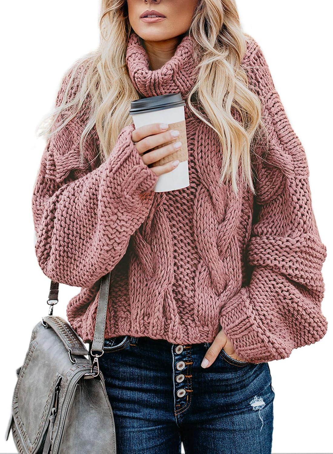 Dokotoo Womens Turtleneck Cable Knit Sweater for Winter Style