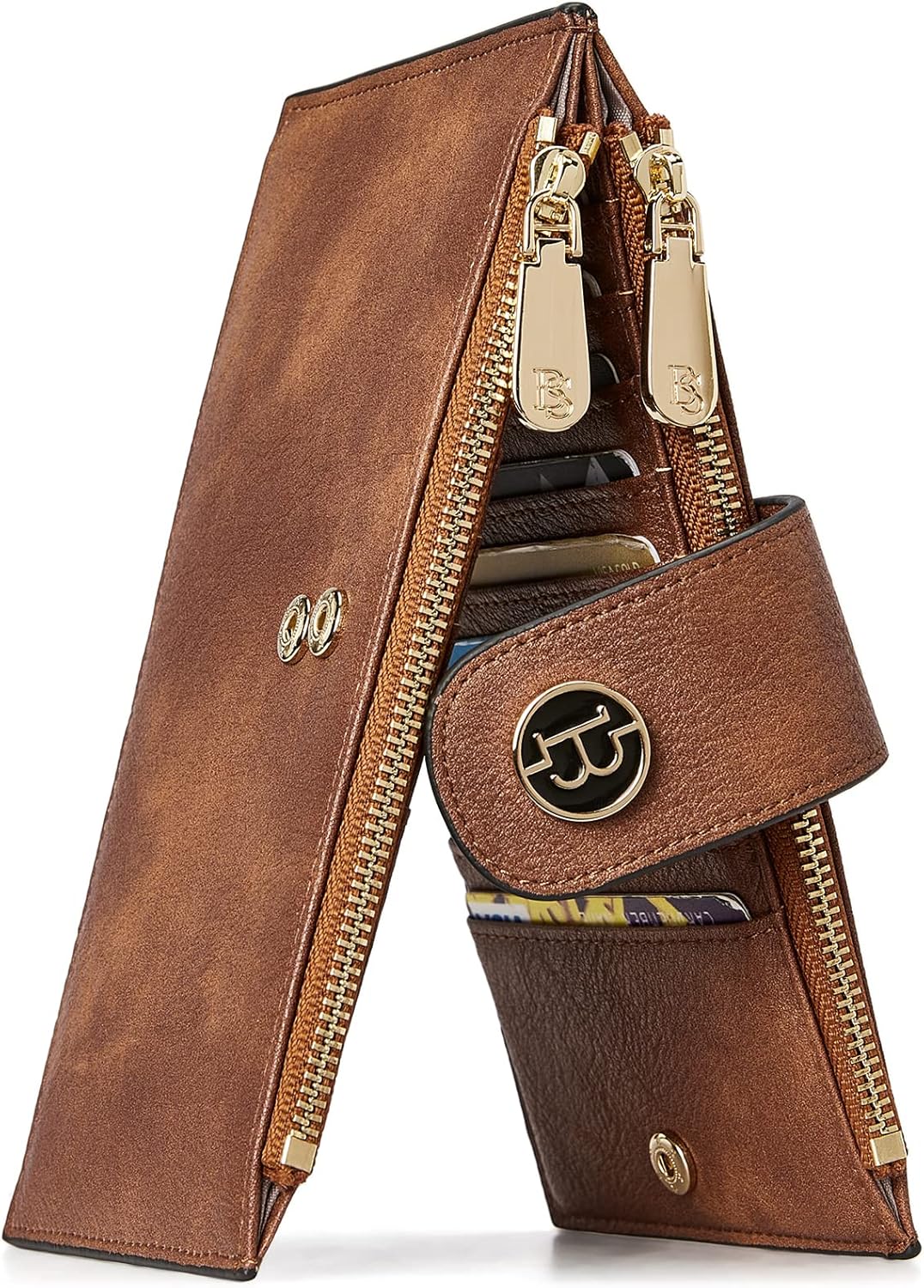 Large RFID Blocking Leather Wallet for Women with Zipper Pocket