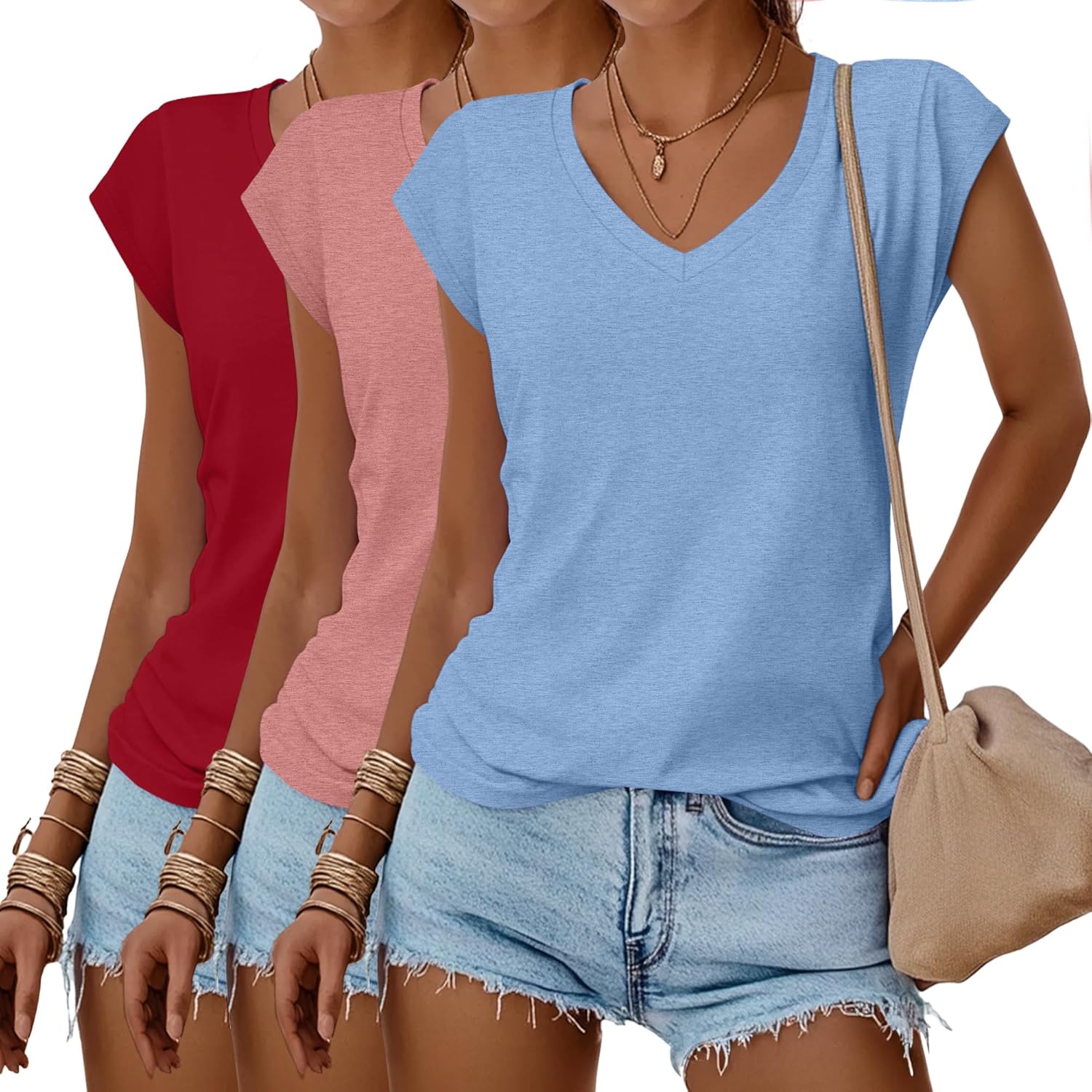 Huukeay 3 Pack Womens V Neck T Shirts for Summer Style
