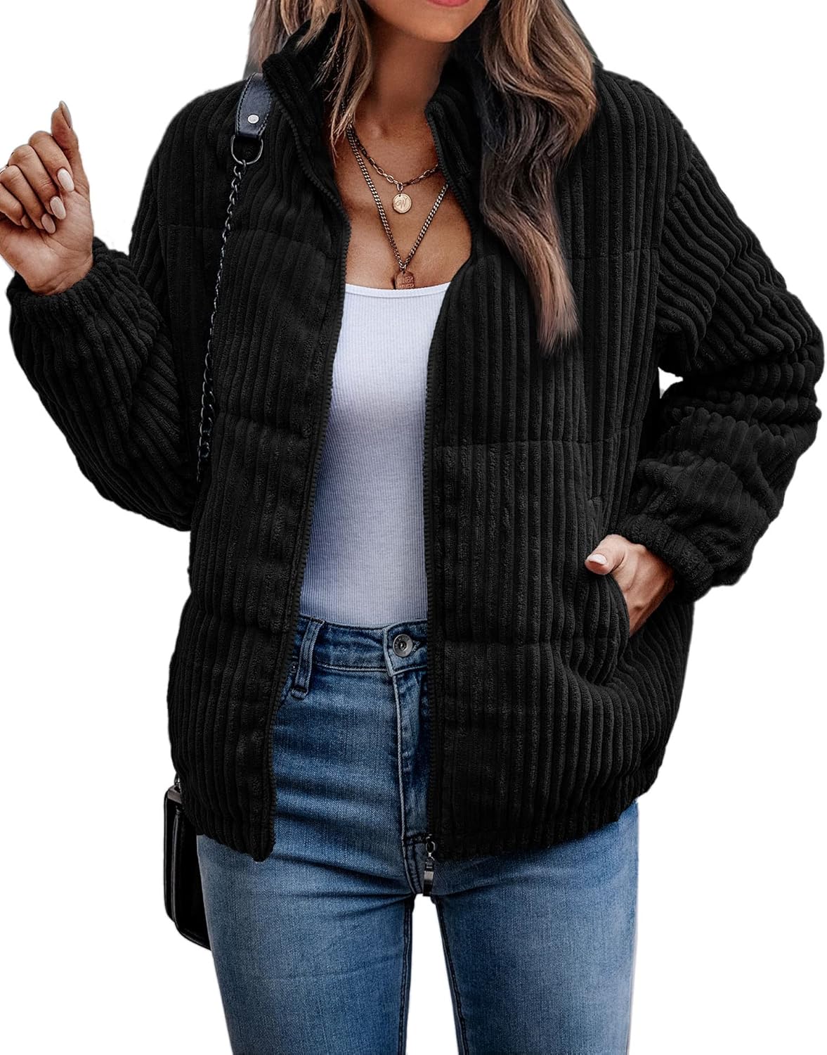 Angashion Women's Quilted Bomber Jacket for Fall and Winter