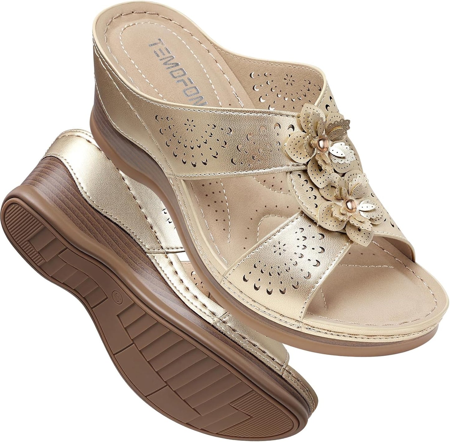 TEMOFON Womens Wedge Sandals: Comfortable Casual Summer Shoes