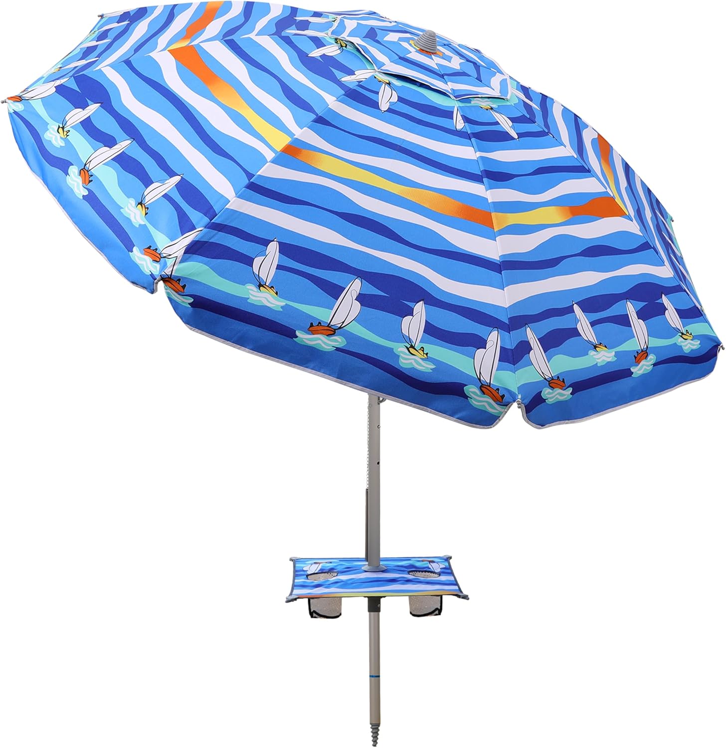 7ft Beach Umbrella with Built-in Table Tray for Ultimate Shade