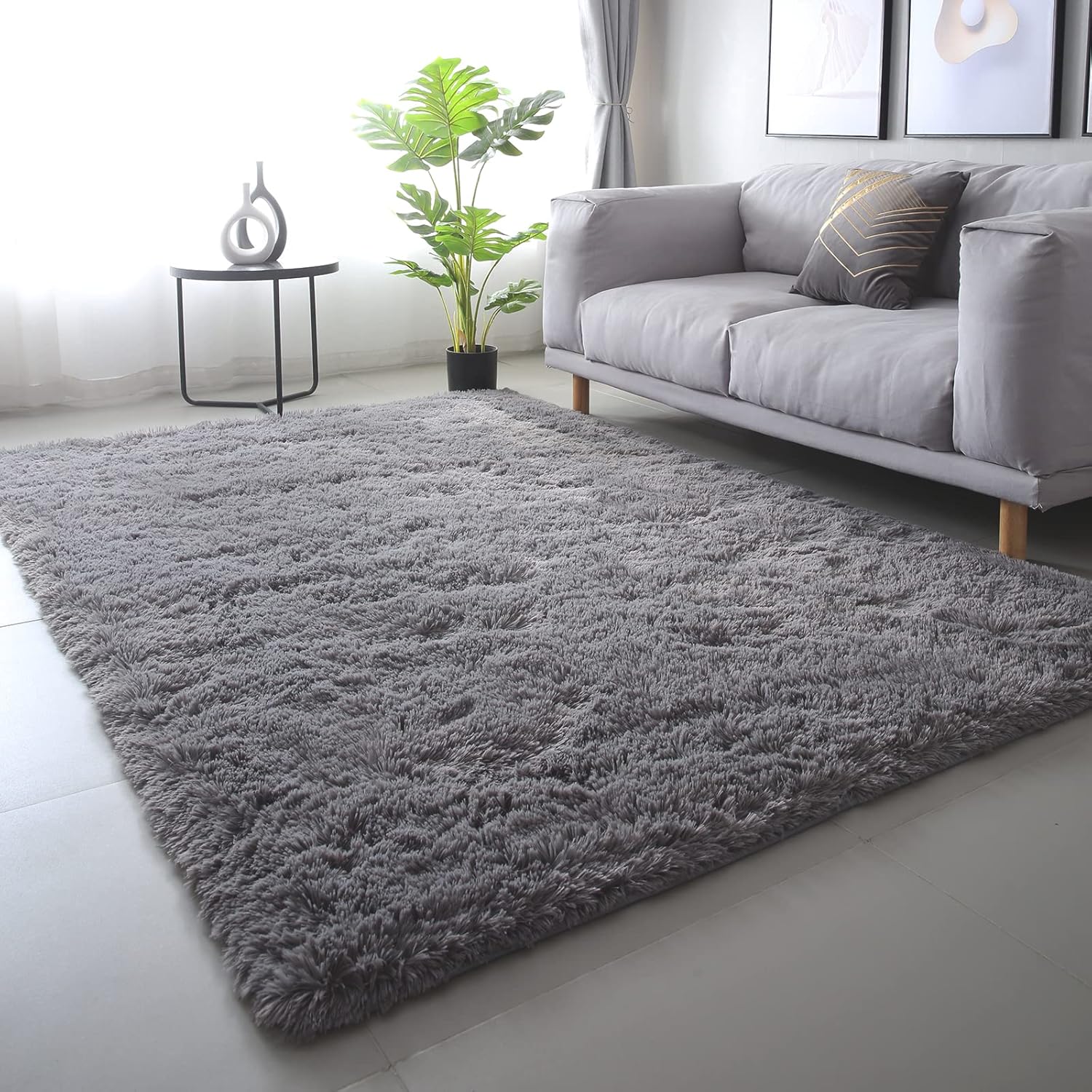 Soft Plush Shaggy Grey Area Rug 9x12 for Cozy Living Room
