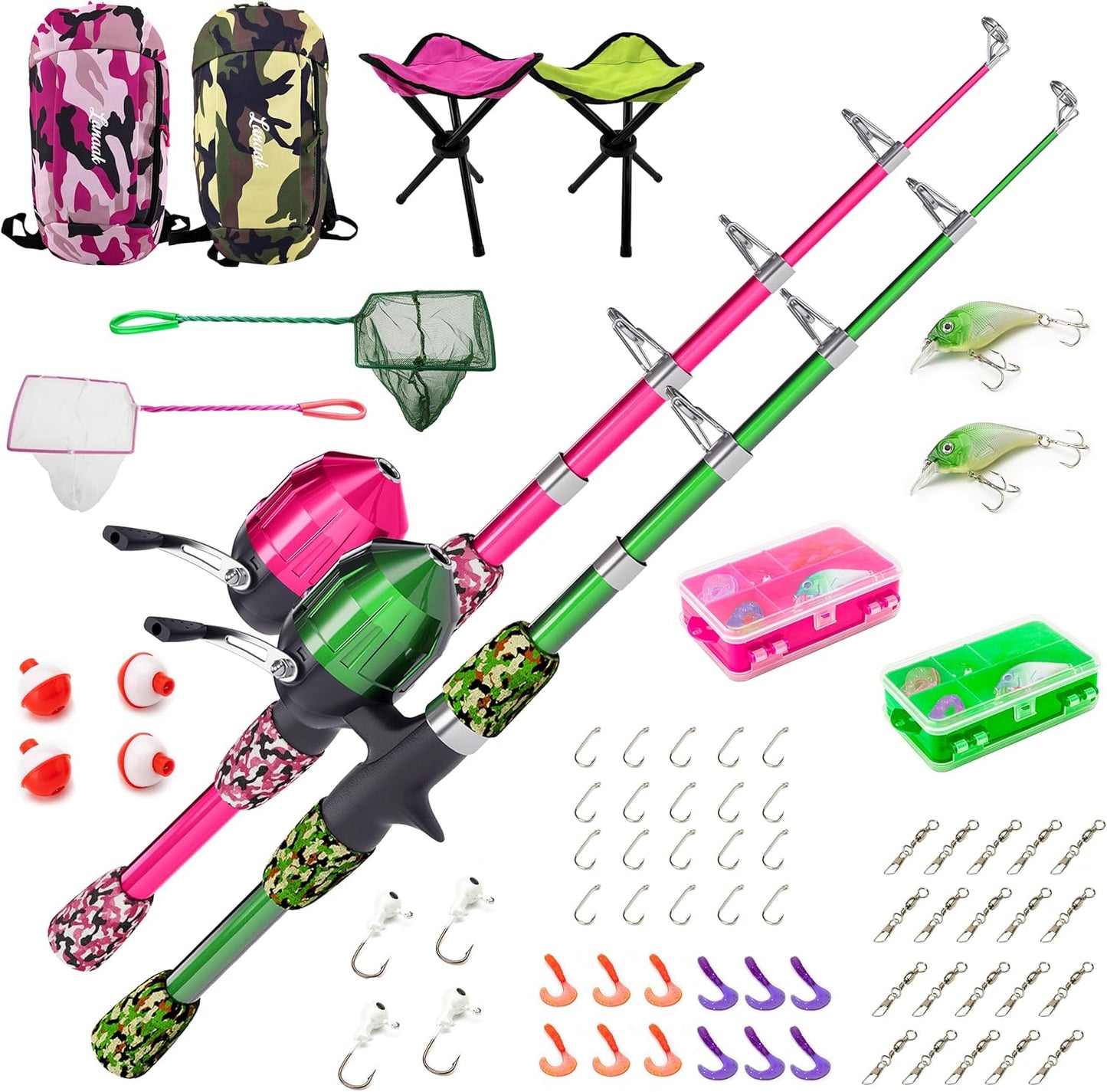 Kids Fishing Pole Set with Tackle Box and Net for Ages 5-10