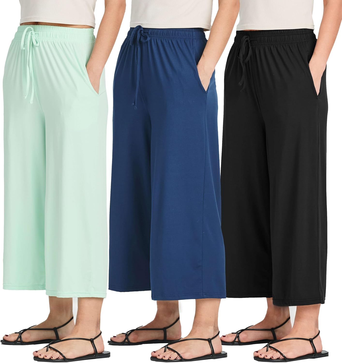Real Essentials Women's Ultra-Soft Wide Leg Capri Pants 3 Pack