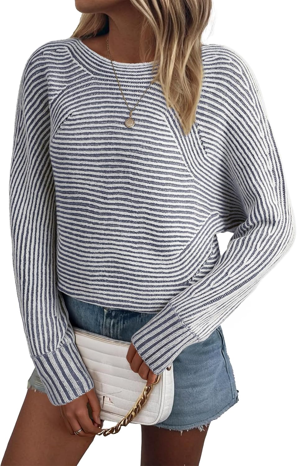 EVALESS Striped Sweaters for Women Oversized Pullover Tops