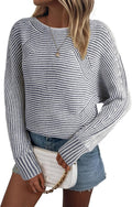 Striped Boat Neck Sweater for Women - Cozy Oversized Pullover