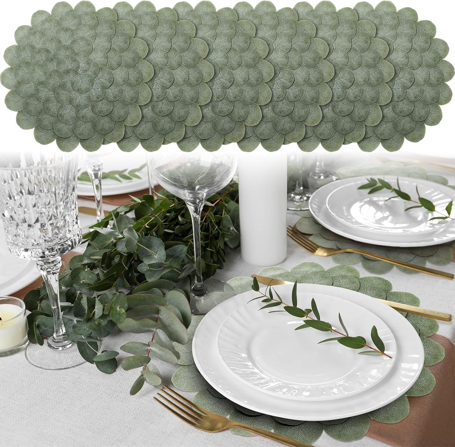 Eucalyptus Leaves Round Placemats for Wedding Table Decor