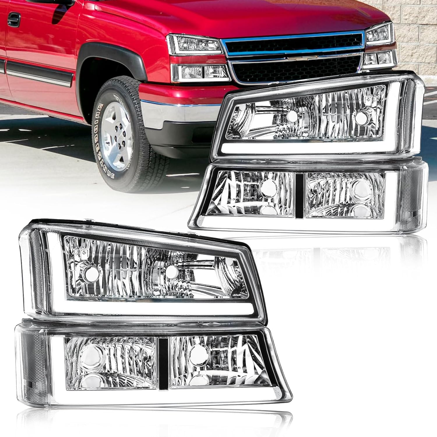 LED DRL Headlight Assembly Kit for 2003-2006 Chevy Models