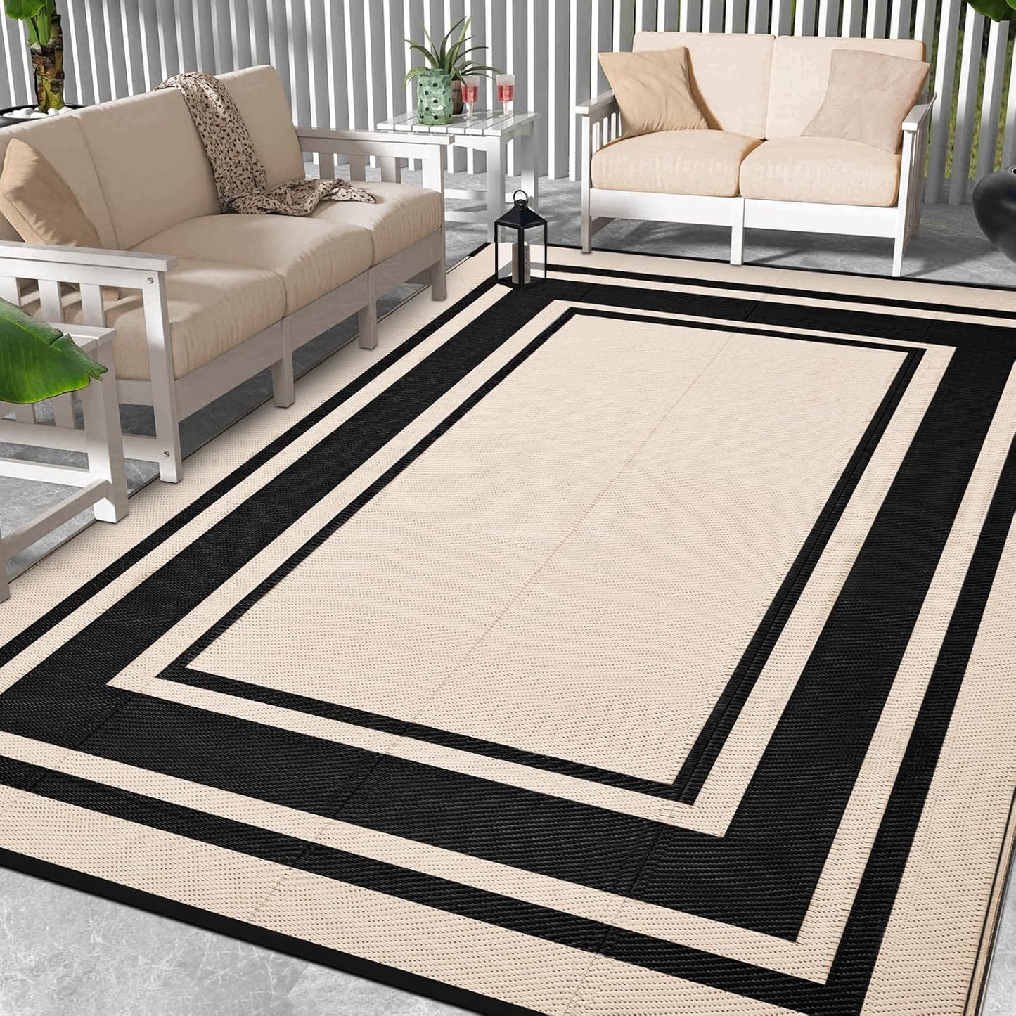 Outdoor Rug 8x10 Ft Waterproof Plastic Straw for Patio Use