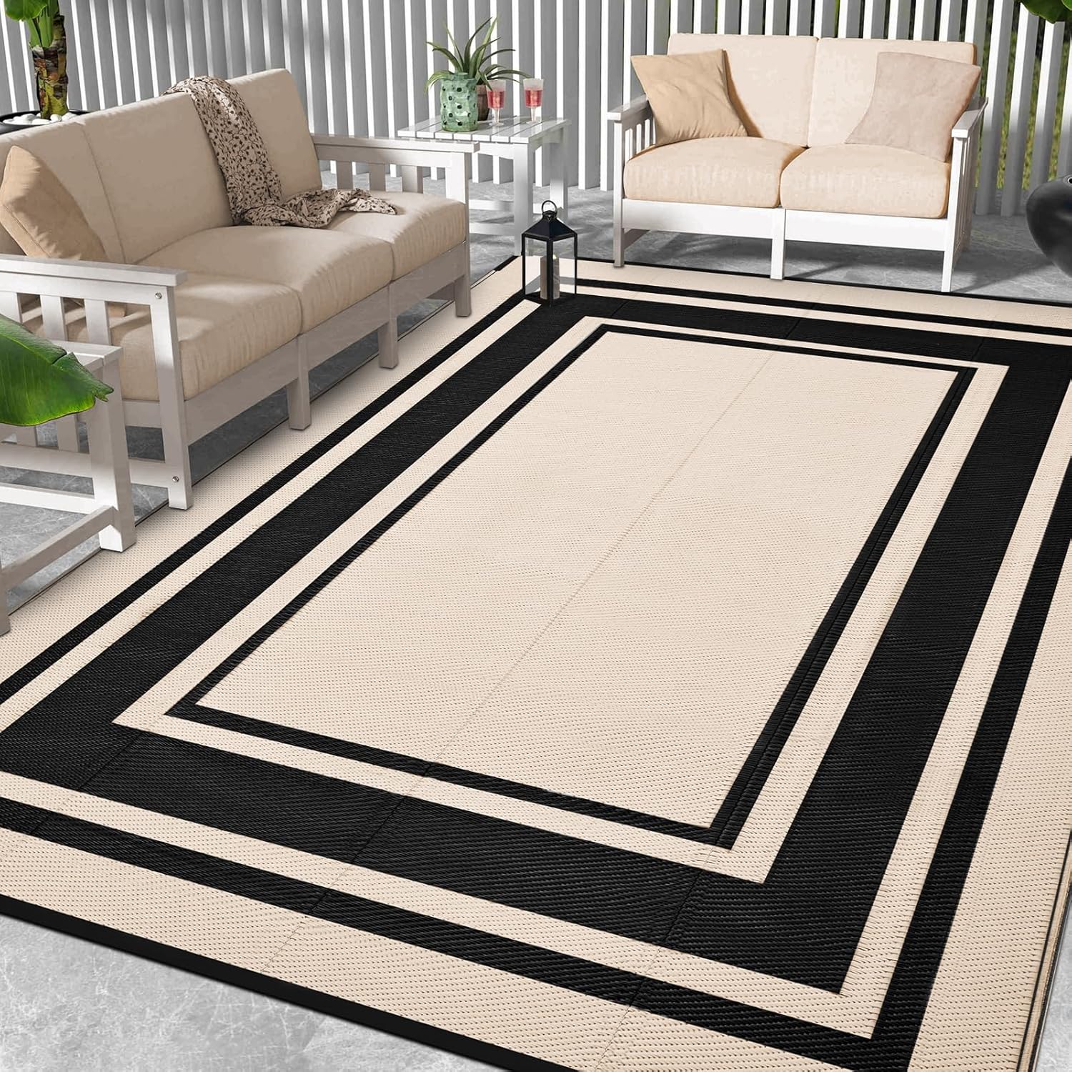 Outdoor Rug 8x10 Ft Waterproof Plastic Straw for Patio Use