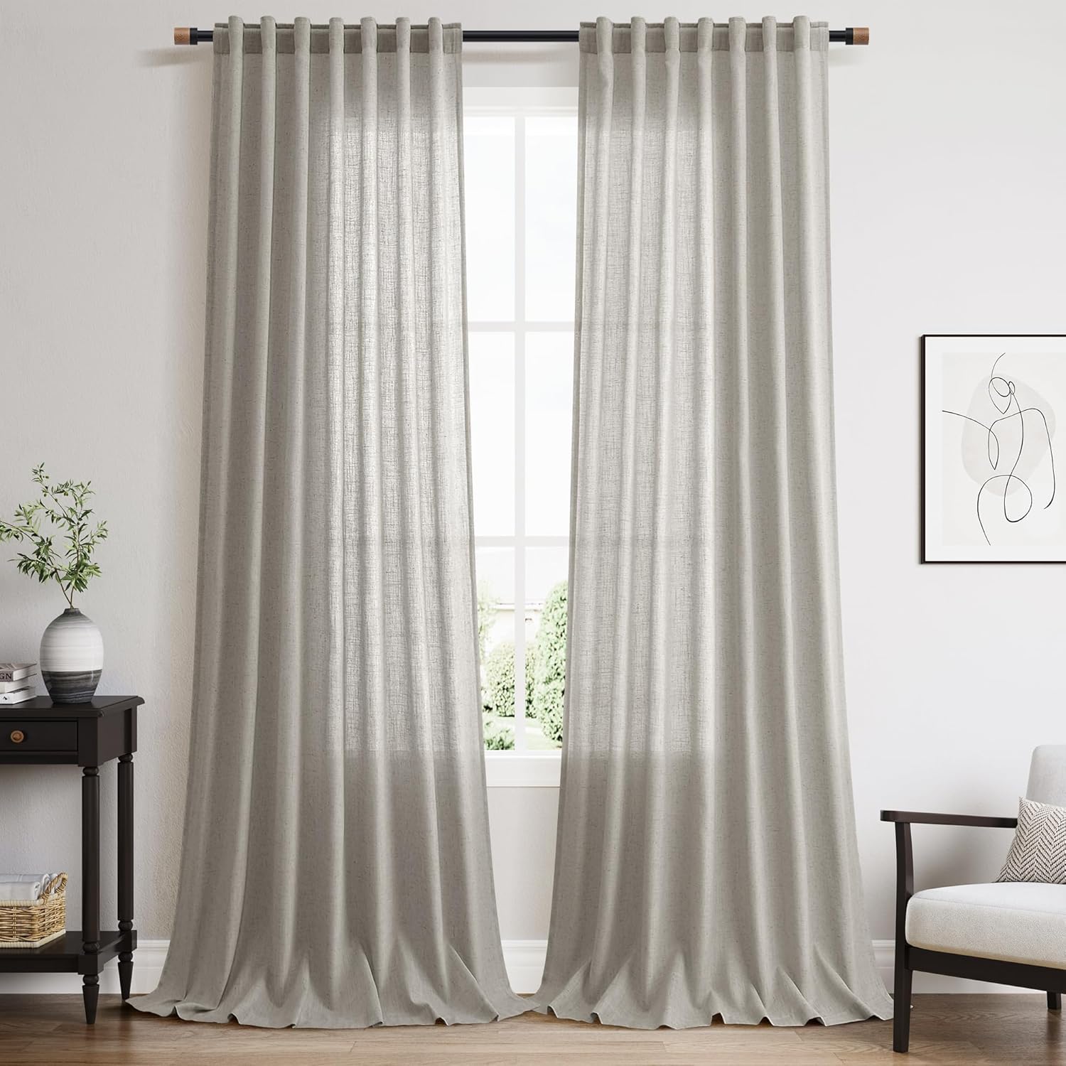 Silver Gery Linen Curtains 96 Inches for Modern Farmhouse Decor