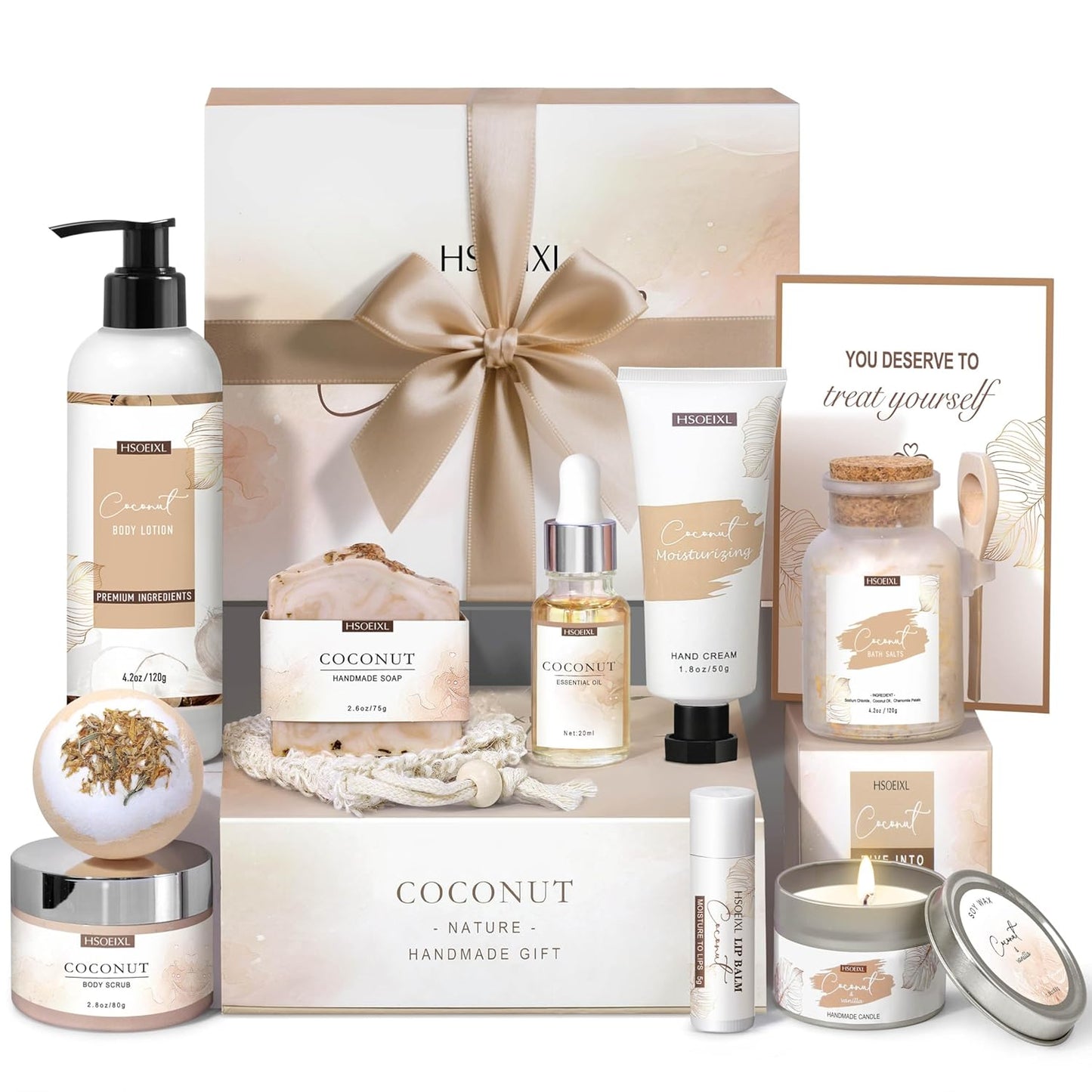 Coconut Spa Gift Basket Set for Women - 12 Piece Relaxation Kit