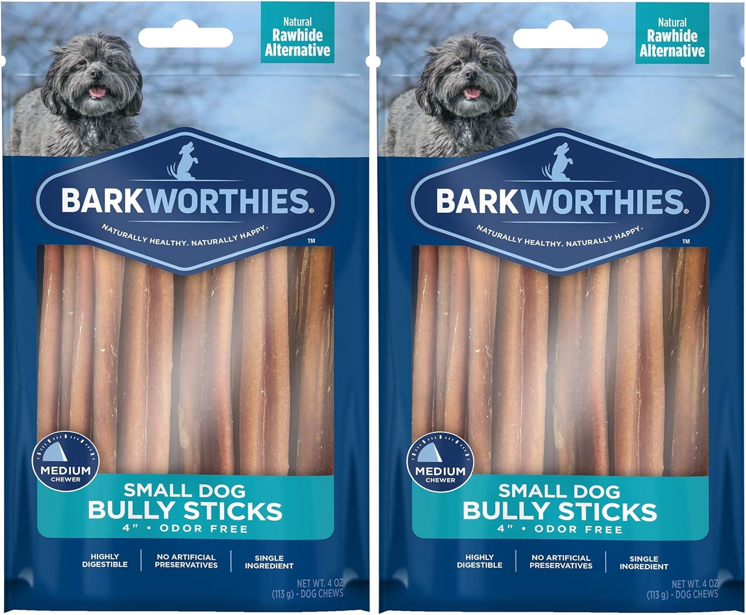 Barkworthies 4-Inch Odor-Free Bully Sticks for Small Dogs