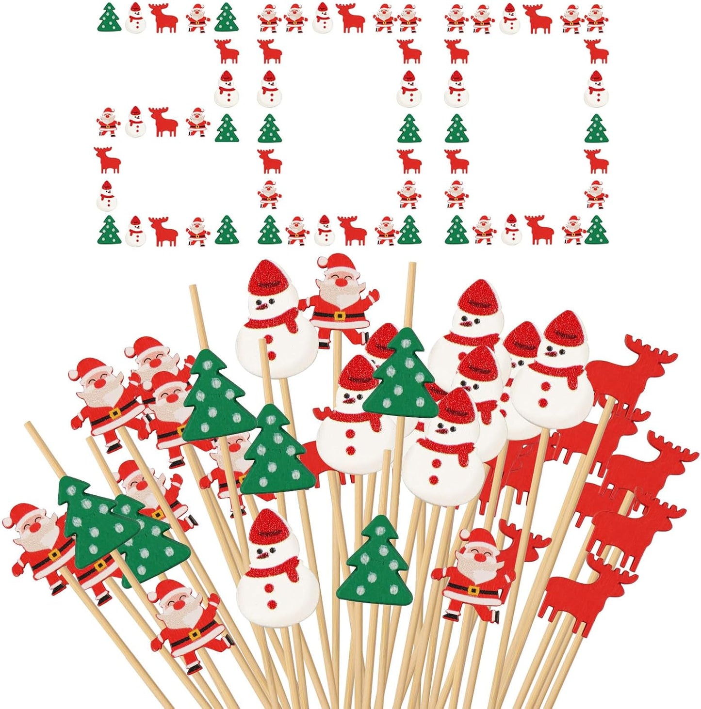 Festive Christmas Cocktail Picks - 200 Pcs Xmas Decor Toothpicks 