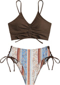 V Neck Ruched Tie Front High Waisted Floral Bikini Set - Flattering