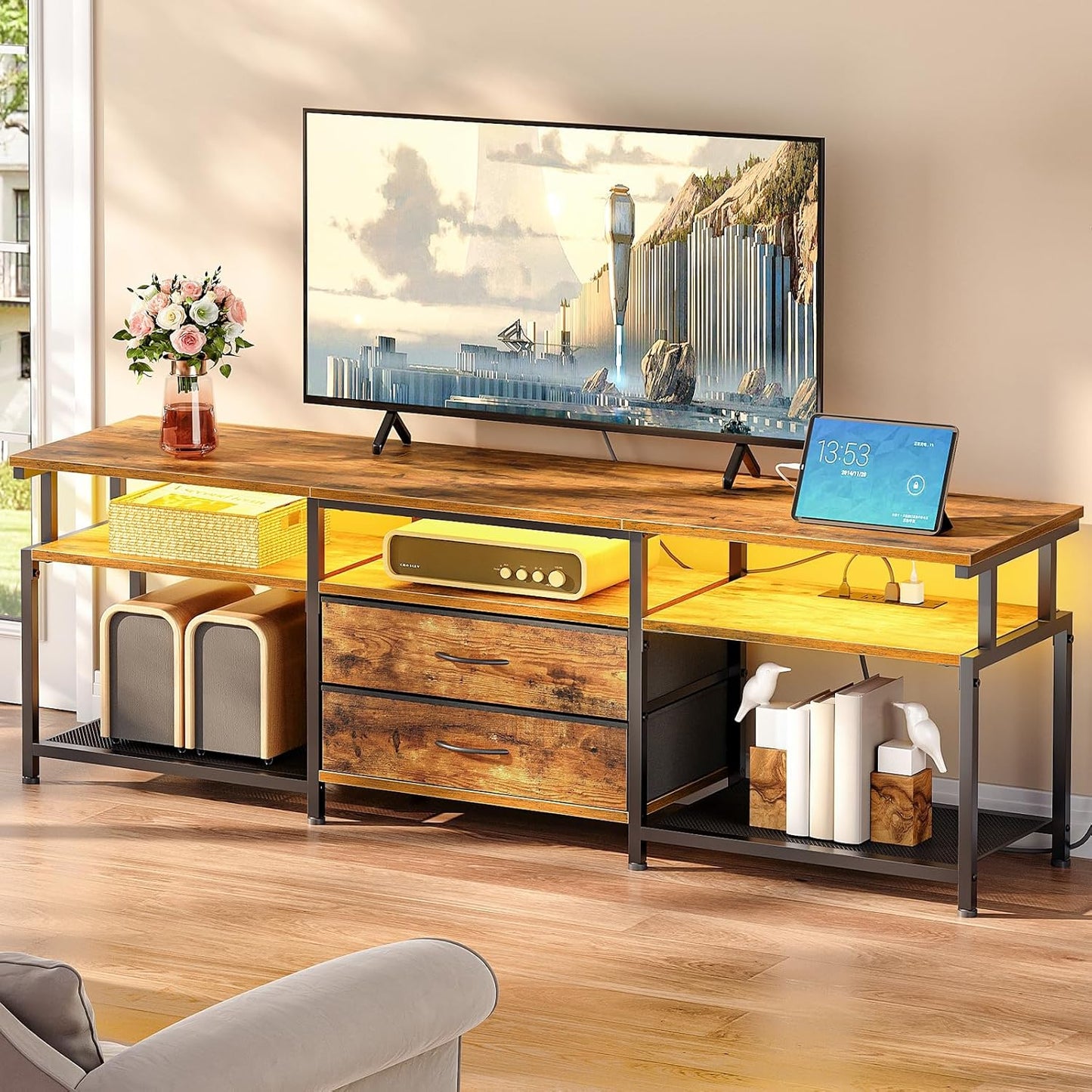 Modern TV Stand with LED Light & Power Outlet