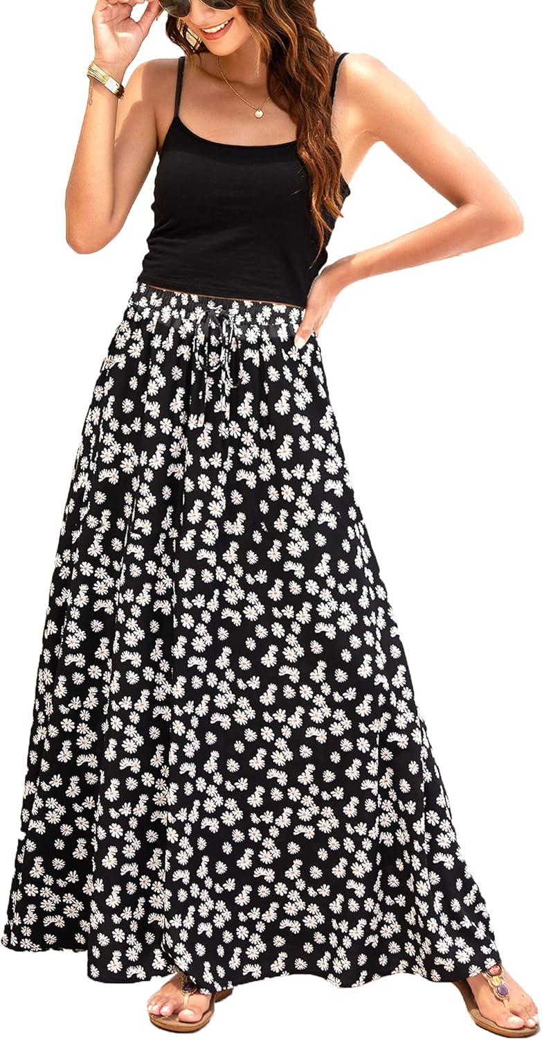 Bluetime Women Flowy Long Skirts for Summer Beach Style