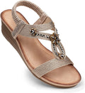 Wedge Sandals Flower Low Heel Dressy Sandals - Comfortable Support toe