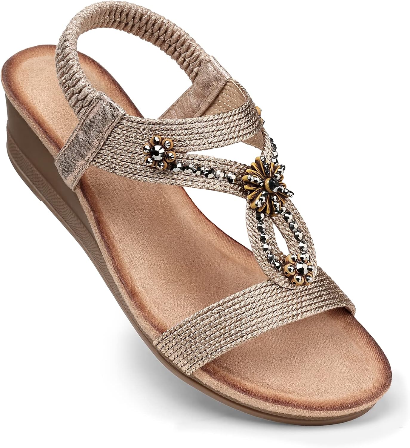 Womens Wedge Sandals with Flower Design for Summer Comfort