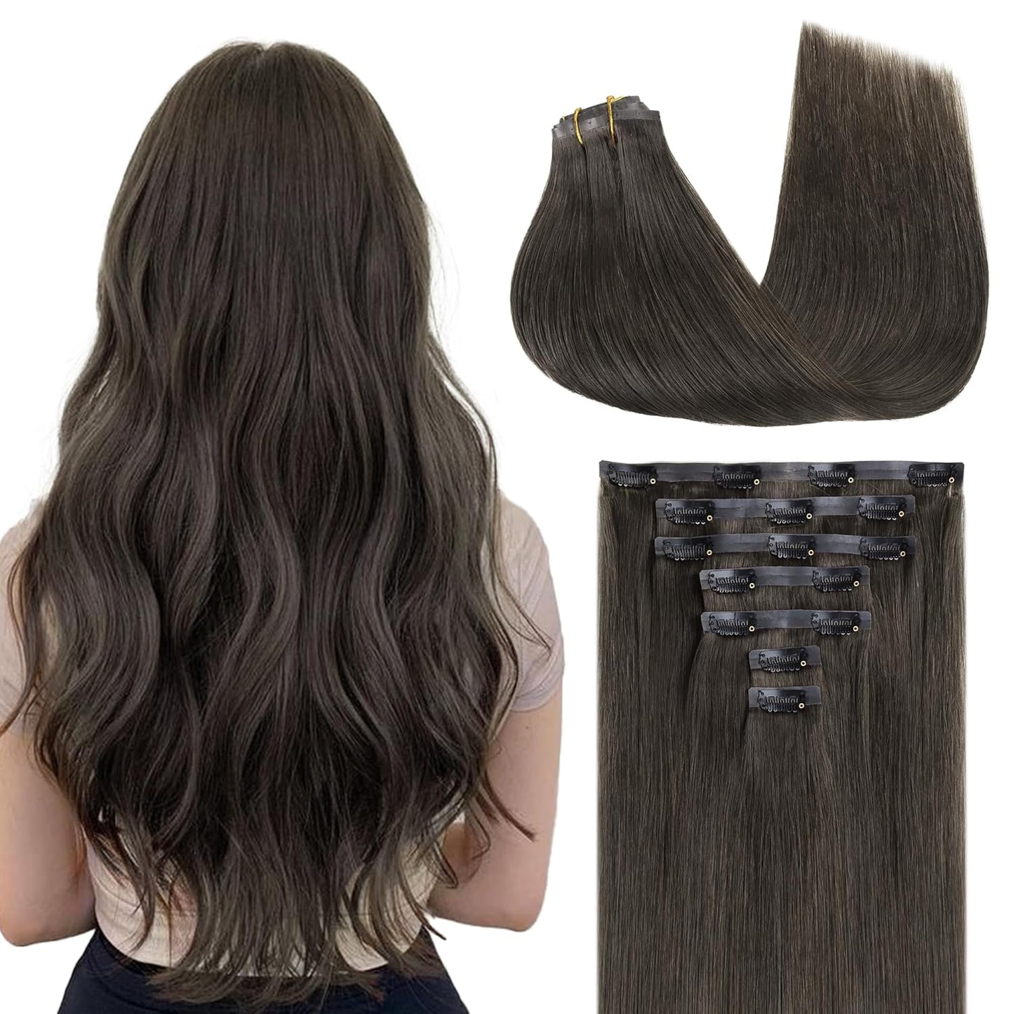 GOO GOO Clip in Hair Extensions for Women, 22in Mocha Brown