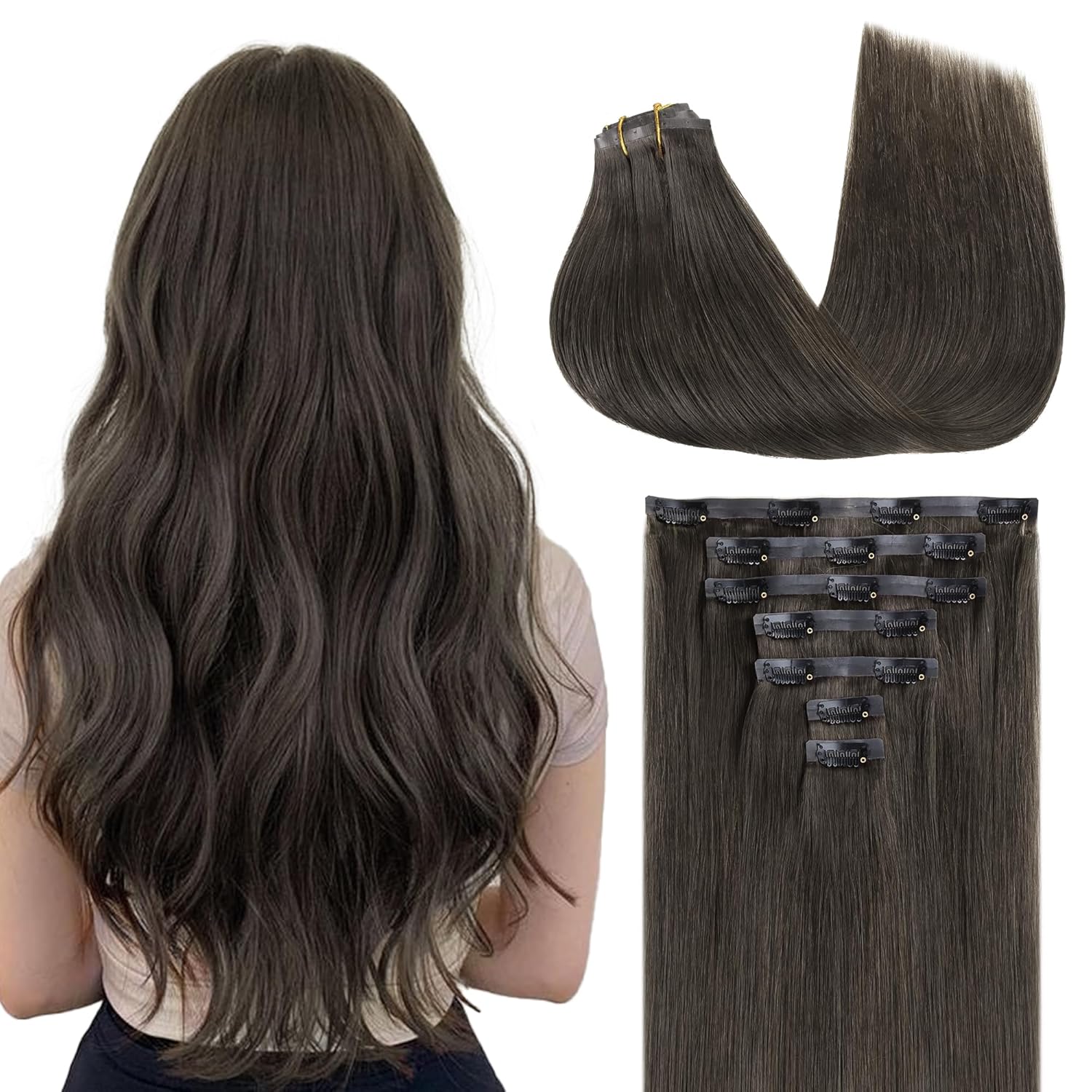 GOO GOO Clip in Hair Extensions for Women, 22in Mocha Brown