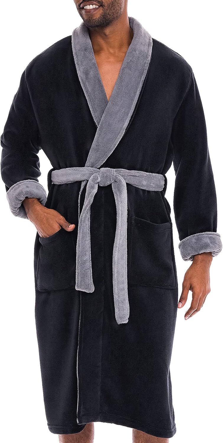 Plush Bath Robe for Men - Warm Fleece Lightweight Comfort