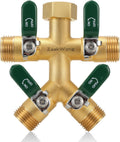 Garden Hose Splitter 4-Way Full Flow Faucet Adapter - High Flow Brass