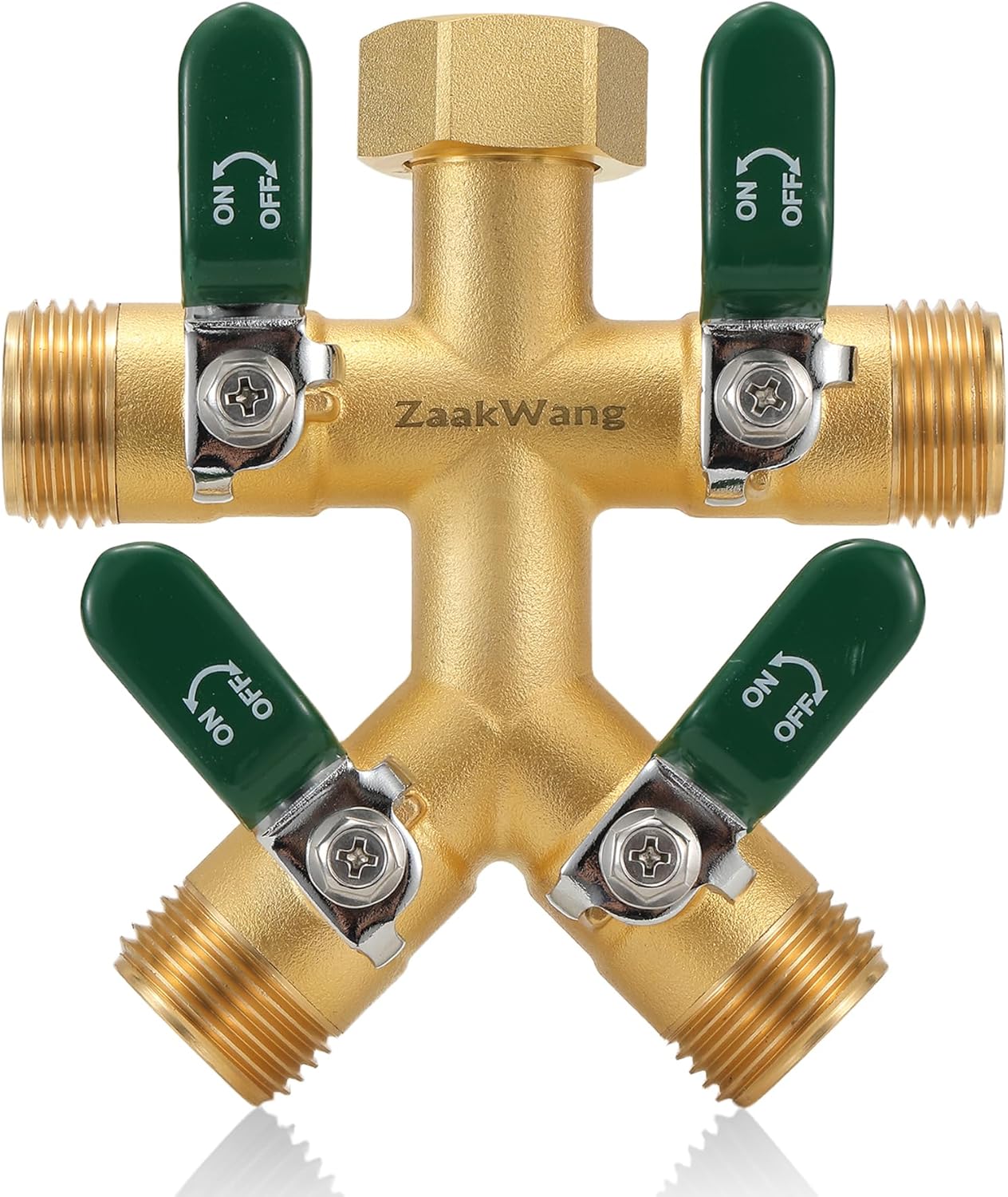 Garden Hose Splitter 4-Way Heavy Duty Brass Faucet Adapter