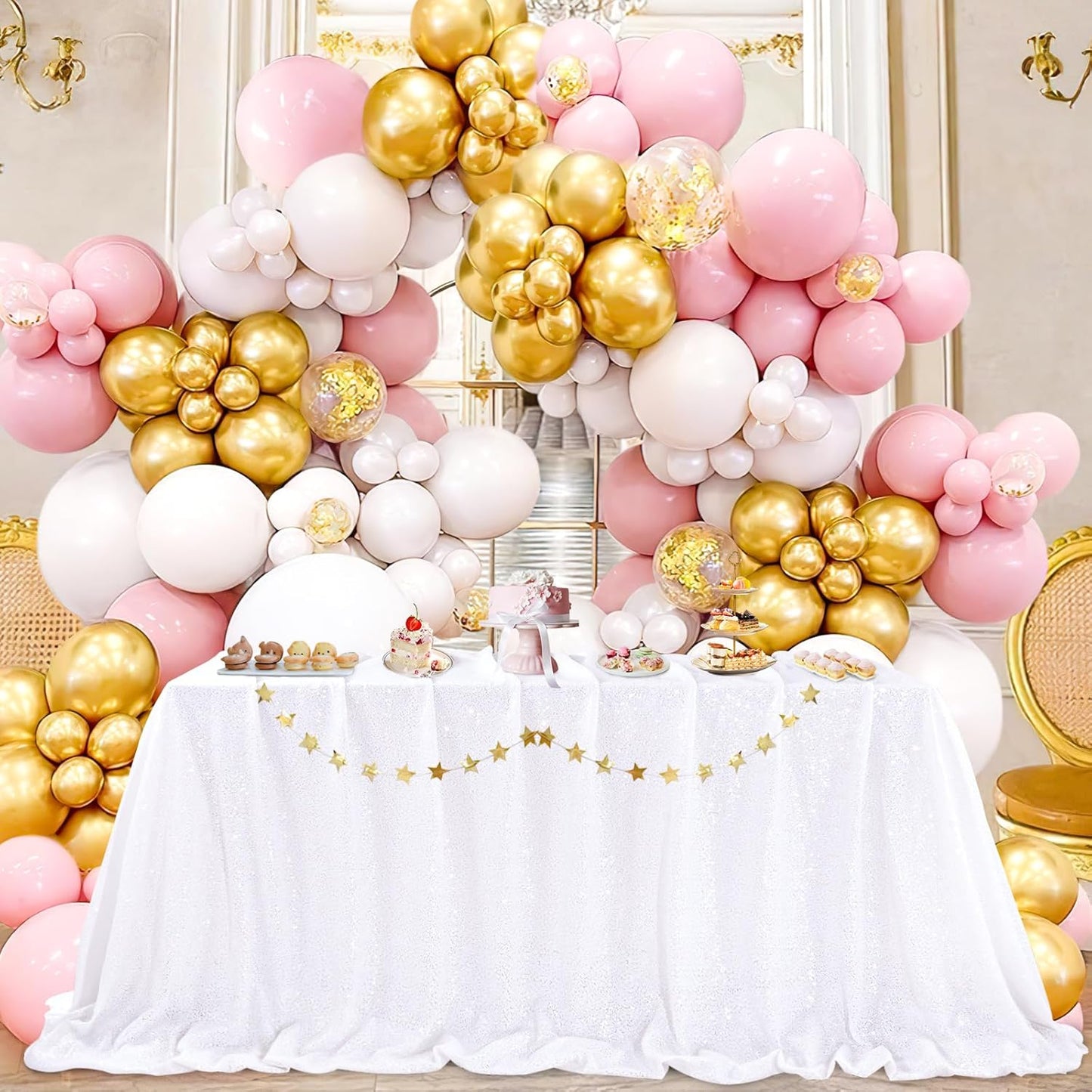 QueenDream White Sequin Tablecloth for Elegant Party Decor