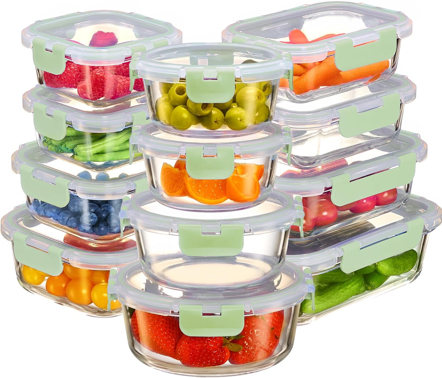 FineDine 24 Piece Glass Storage Containers - Airtight & Safe