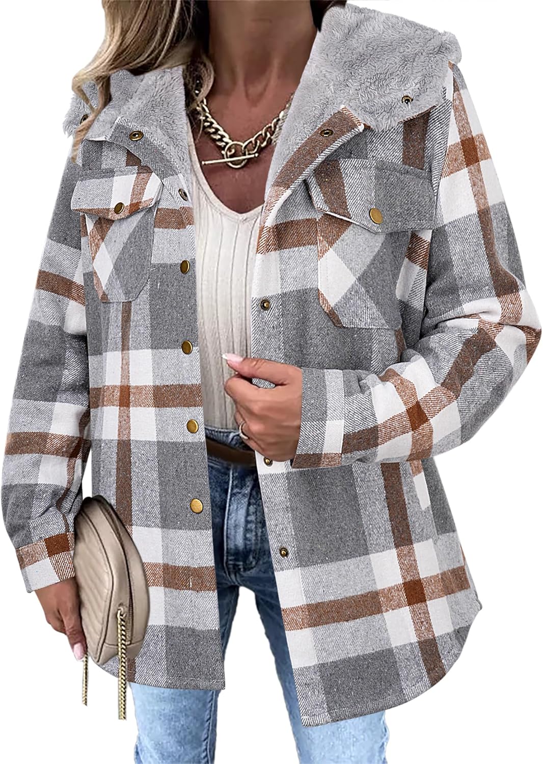 Stylish Womens Plaid Shacket Jacket for Fall and Winter Wear
