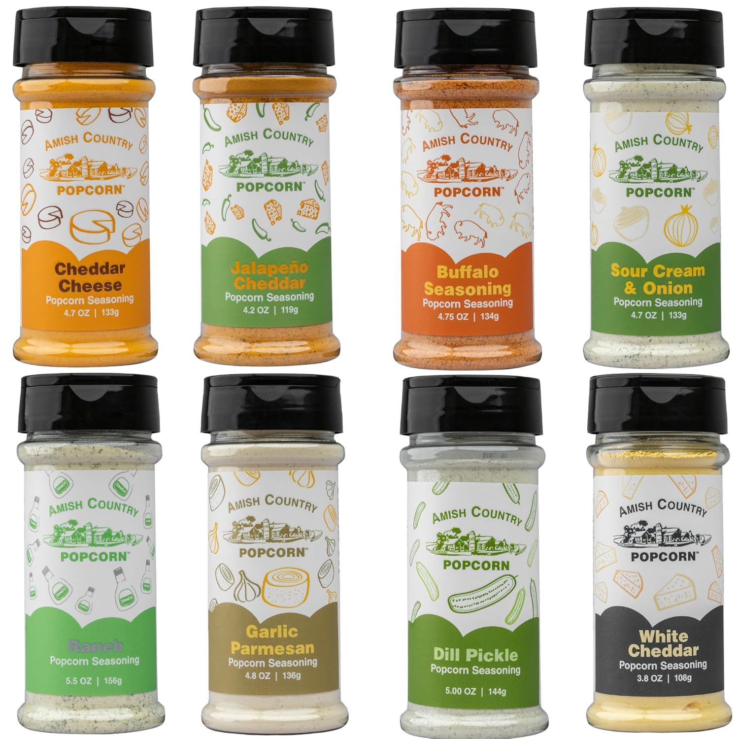 Amish Country Popcorn Seasoning Bundle - 8 Flavor Sampler Pack