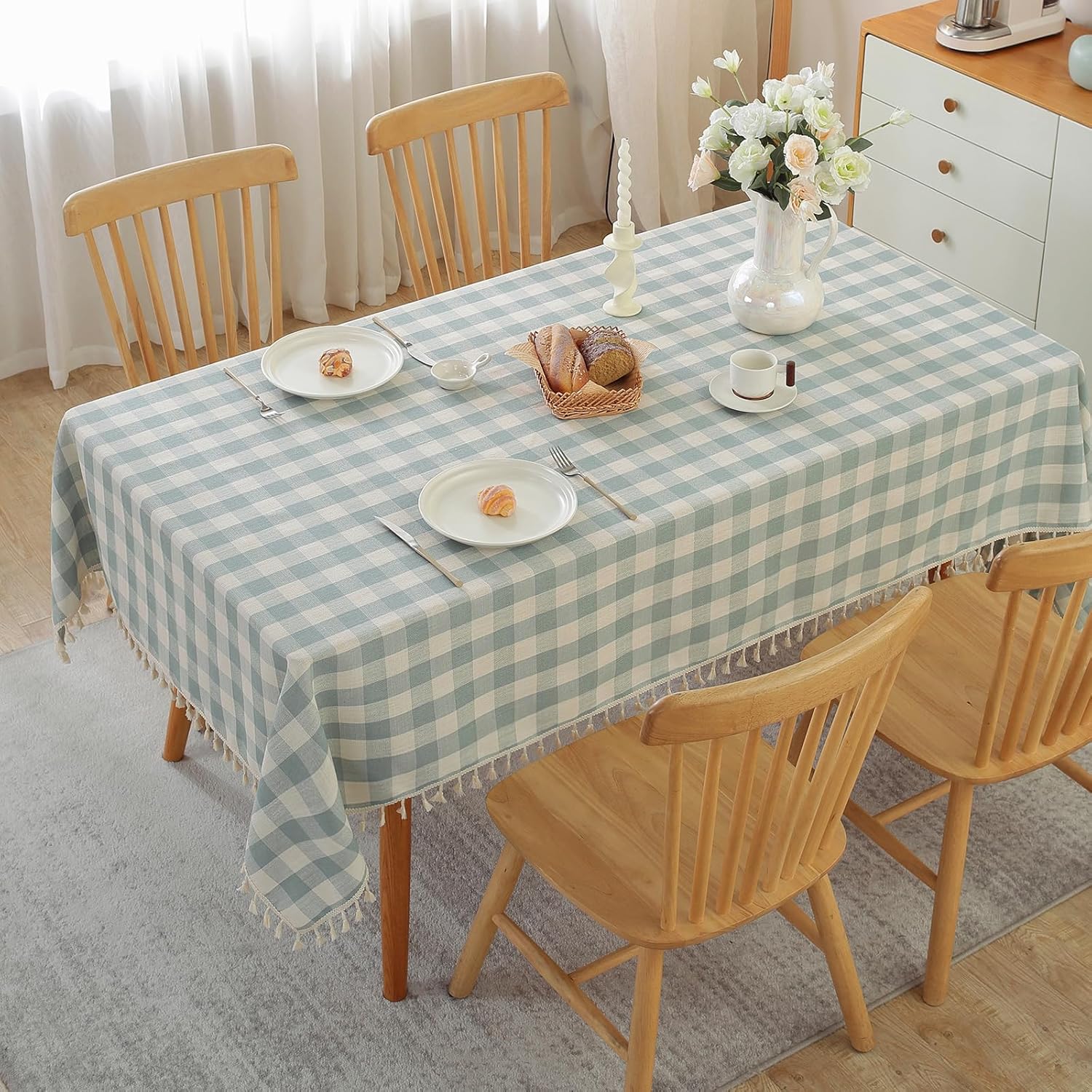 Checkered Tablecloth Rectangle Cotton Linen Fabric for Dining