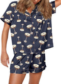 Women's Satin Martini Print Pajama Set - Button Down Short Sleeve