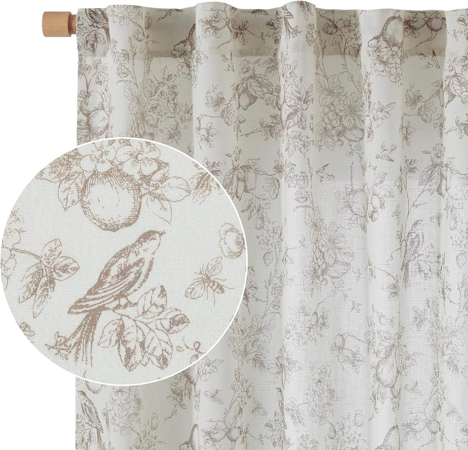 Vangao Linen Blend Floral Curtains for Living Room 84 Inch