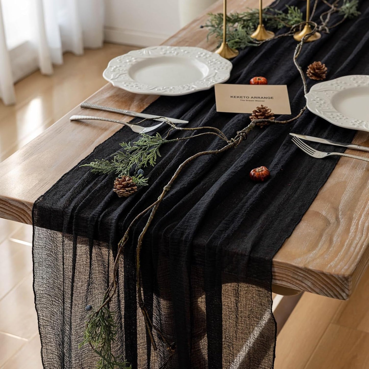 6pcs Halloween Table Runner Black Cheesecloth for Rustic Decor