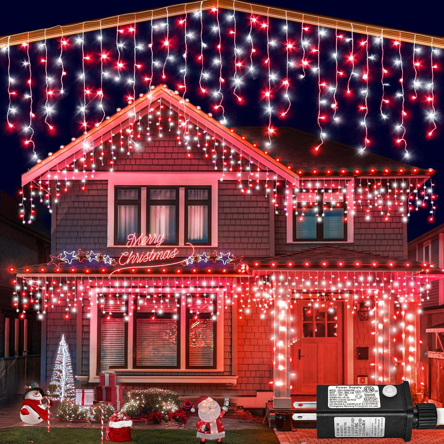 132ft Icicle Lights for Outside - Red and White Christmas Decor