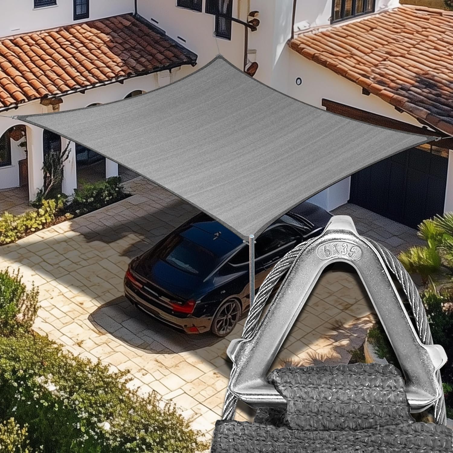 Amgo Heavy Duty 8ft x 13ft Grey Sun Shade Sail for Outdoor Use